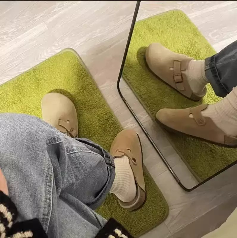 hot Evshine Fashion Sliding with Foot Mat Wide Summer Mens Cork Mule Cow Fleece Face Womens Treasure Head Clogs