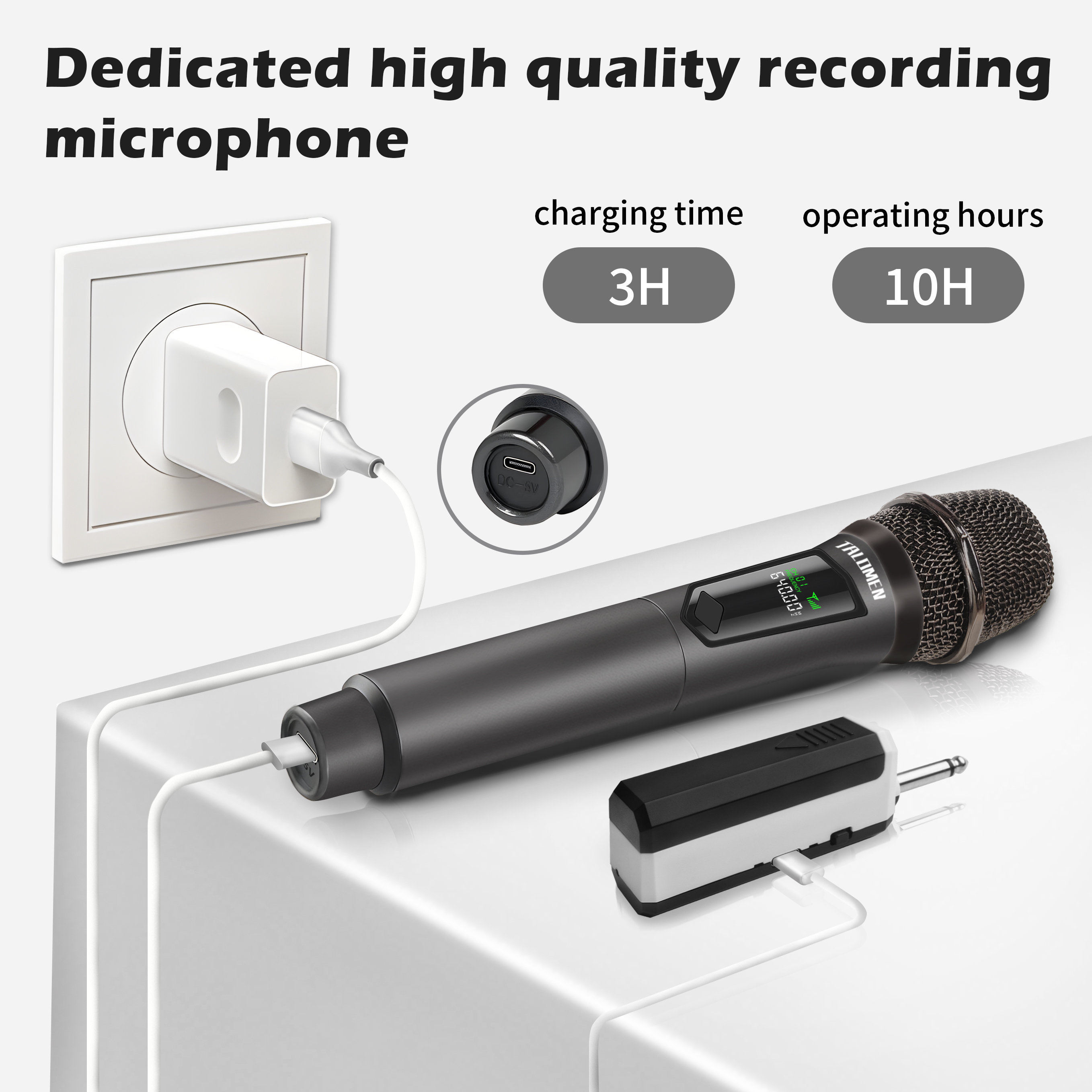 Wireless Microphone,Professional Dual Handheld Cordless Dynamic Mic System(160 Ft),Karaoke Microphone Set for Singing,Karaoke,Wedding,DJ,Party,Speech,