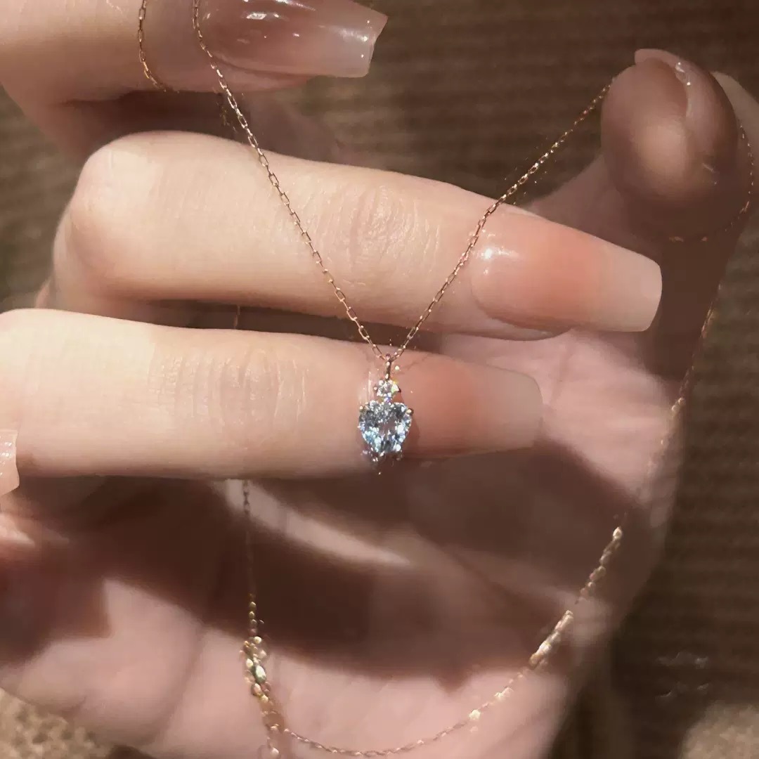 Genuine 100% S925 Sterling Silver Sweet Cute Luxury Jewelry Heart Shape Aquamarine CZ Diamond Gemstones Party Women Wedding Clavicle Neckalce Lover Gi