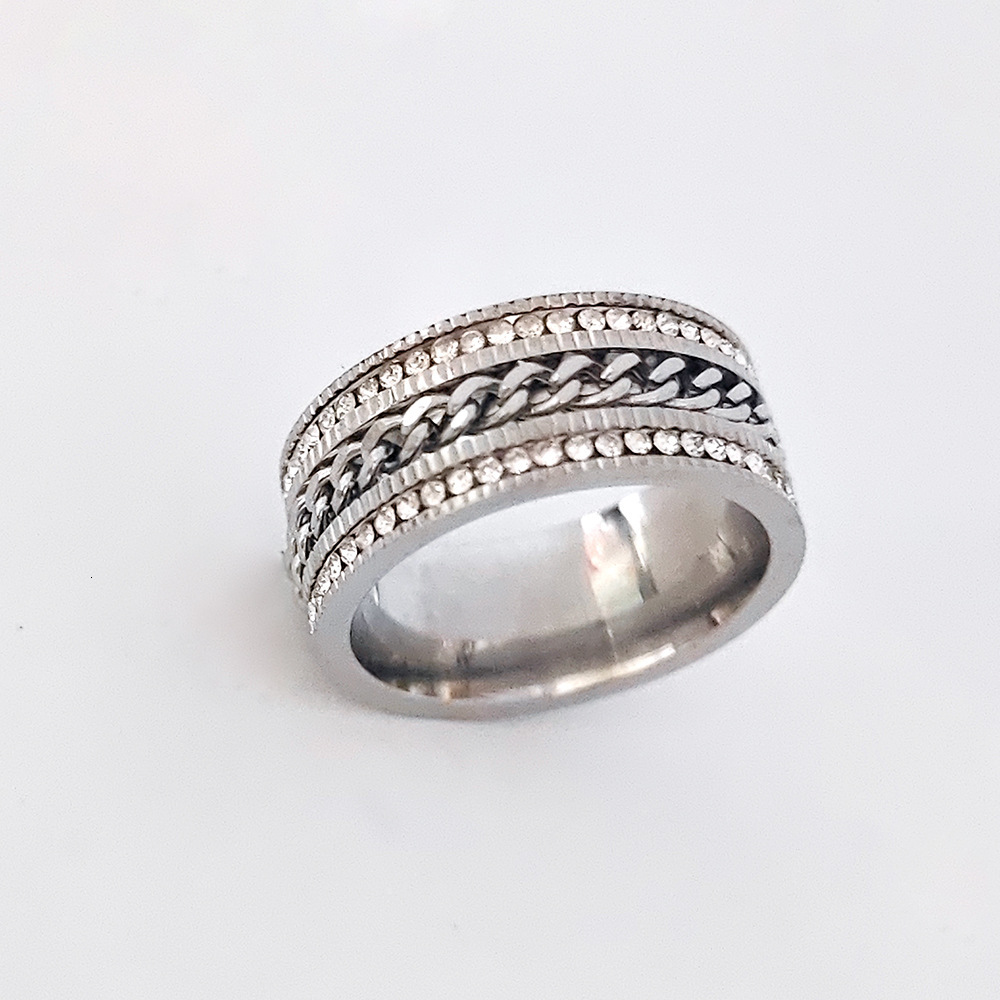 New Personalized Multi layer Wide Fried Dough Twists Index Finger for Women Colorless Two row Diamond Stainless Steel Ring