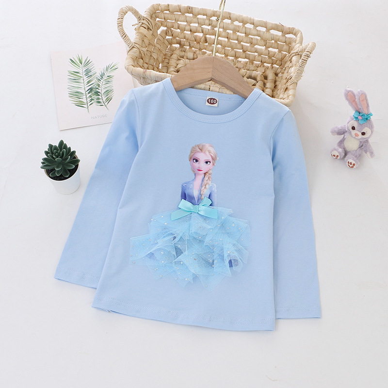 DISNEY Frozen Princess Elsa kids designer clothes Children clothes spring and autumn girl base t-shirt princess top long sleeves