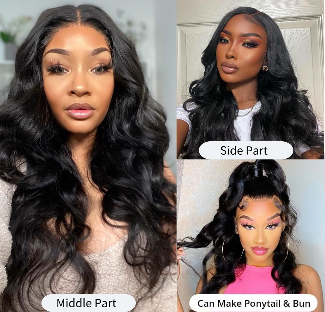 Womens Wig Front Lace Synthetic Headset Black Mid Split Long Straight Hair Big Wave Wig
