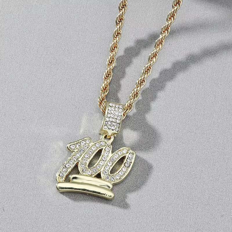 Stainless Steel Inlaid Zirconia Diamond 100 Full Basketball Frame Necklace Twisted Rope Chain Sports Men and Women Jewelry
