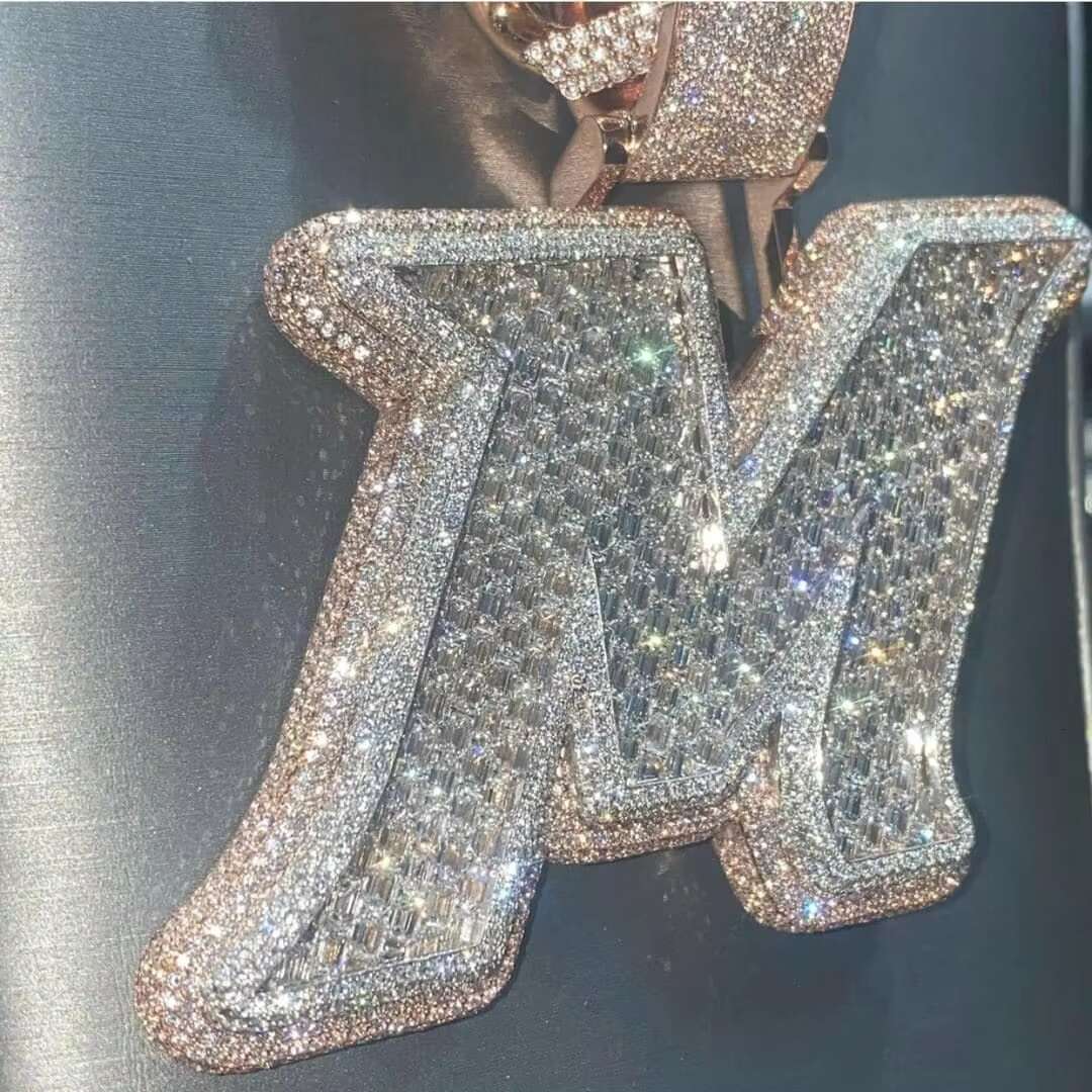 Moissanite Diamonds Men Layered Letter Pendant Custom Alphabet Without Chain Real Solid 925 Silver