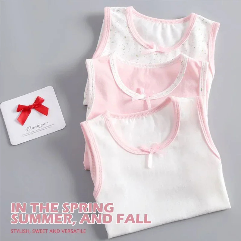 Kids Vest Tank Top Girl Tops Soft Korean Style Pink/Flowered 100-150Yard Cute Fashionable Wear Toddler Tops Teenage Clothes 250508