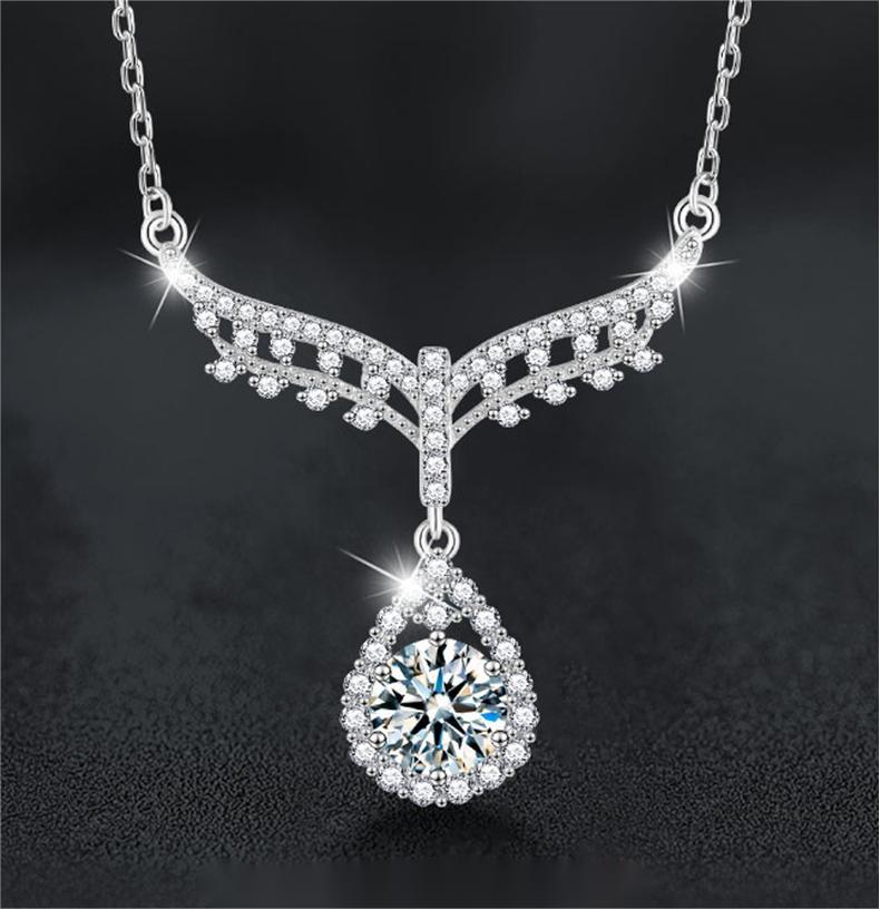 S925 Sterling Silver Moissanite Angel Water Drop Necklace Women Luxury Pendant Collarbone Chain Jewelry