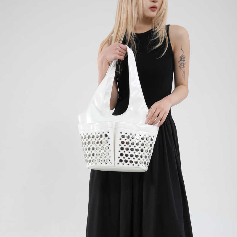 Women's new punk rivet inlaid new frosted bucket bag, stylish women's underarm shoulder bag