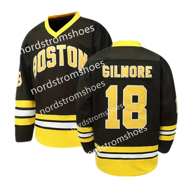 Happy Gilmore 18 Embroidery Ice Hockey Jersey, Vintage Stripe V Neck Long Sleeve Uniform Hip Hop Hockey Shirt For Training Competition Festival Party Gift S-XXXL