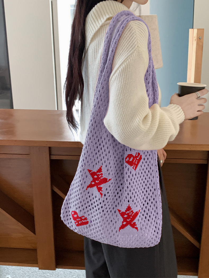 Cross-border European-style single-shoulder bag for women, underarm bag, knitted tote bag, 2024 new model, Korean-style versatile knitted bag