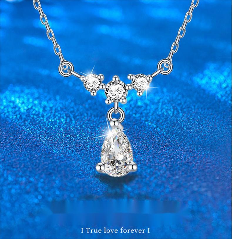 925 Sterling Silver Moissanite Teardrop Necklace for Women, Simple & Elegant, Tassel Design, High-End Look