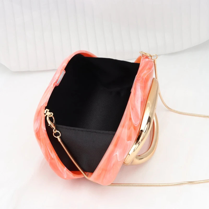Marble Pattern Acrylic Cluth Bag Gold Handle Finger Grab Bag Fashion Hand-held Crossbody Bag Banquet Evening Purse 250507
