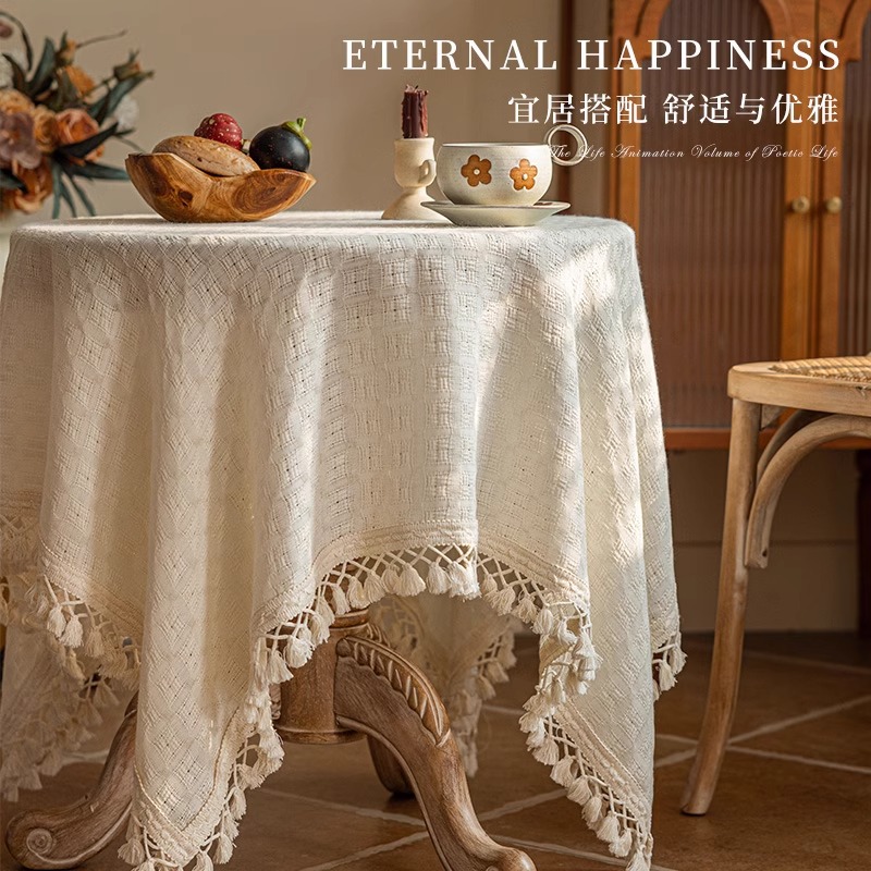 XX0368 French ins and wind tassel round table cloth fabric table cloth light luxury high-end modern round coffee table table cloth