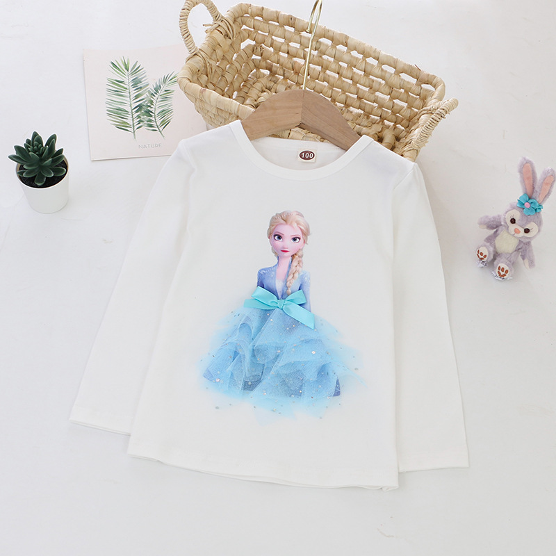 DISNEY Frozen Princess Elsa kids designer clothes Children clothes spring and autumn girl base t-shirt princess top long sleeves