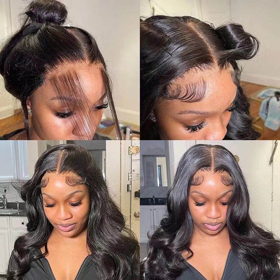 Female Wig Black Medium Split Large Wave Long Curled Front Lace Natural Fluffy Curly Full Headset