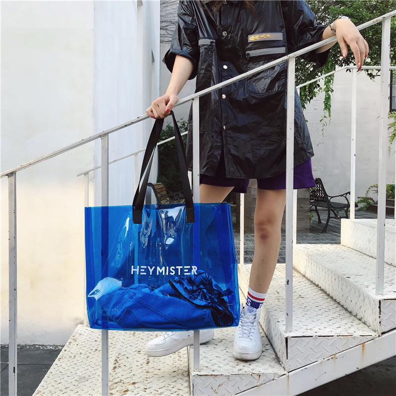 Beach bag student plastic transparent jelly bag one shoulder womens bag advertising beach pvc tote bag 250508