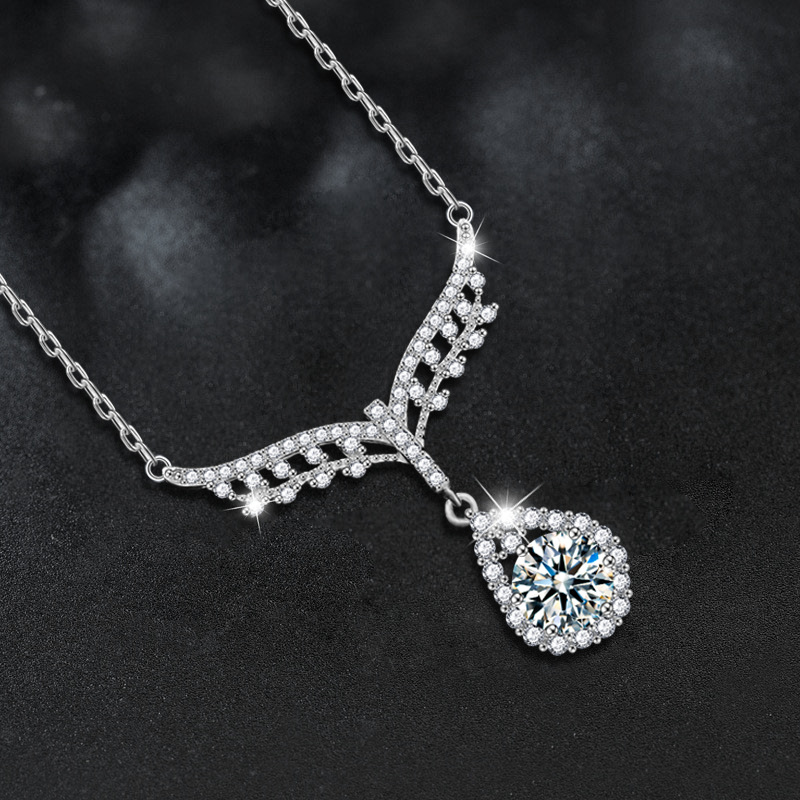 S925 Sterling Silver Moissanite Angel Water Drop Necklace Women Luxury Pendant Collarbone Chain Jewelry