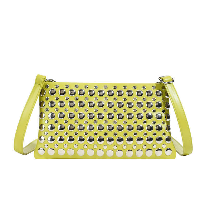 New Small Square Bag 2025 Spring/Summer Fashion Rivet Women's Bag PU Single Shoulder Diagonal Cross Bag Mobile Phone Bag Green