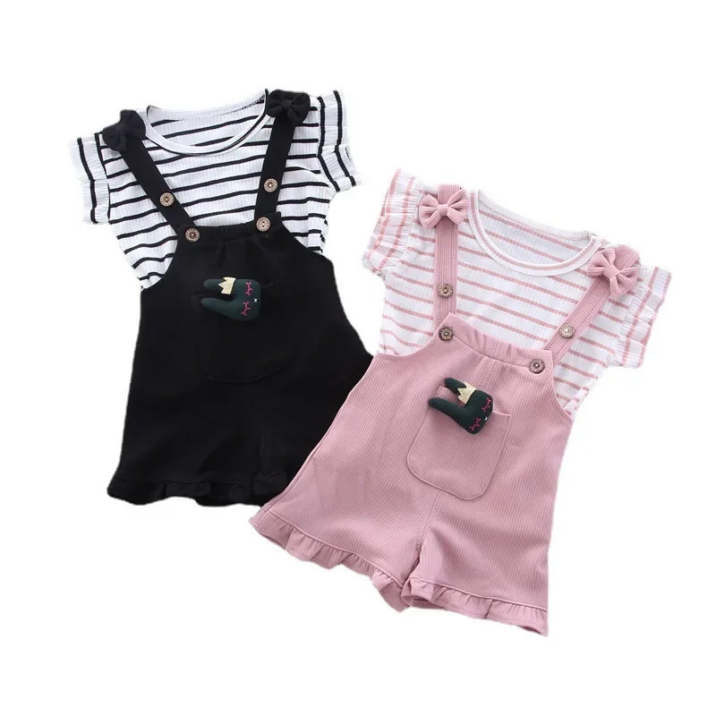 2pcs Cute Toddler Baby Girl T-shirtSuspender Shorts Outing Clothes Fashion Bay Sets Suits No Shoes No Bag 250508