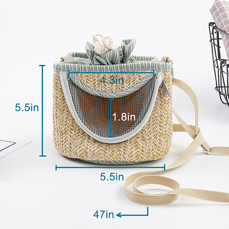 on Safari Small Pets Outdoor Bag, Hamster Portable Carrier with Shoulder Strap, Straw Mesh Breathable Outgoing Hangbag for Rat Mice Bird Sugar Glider 