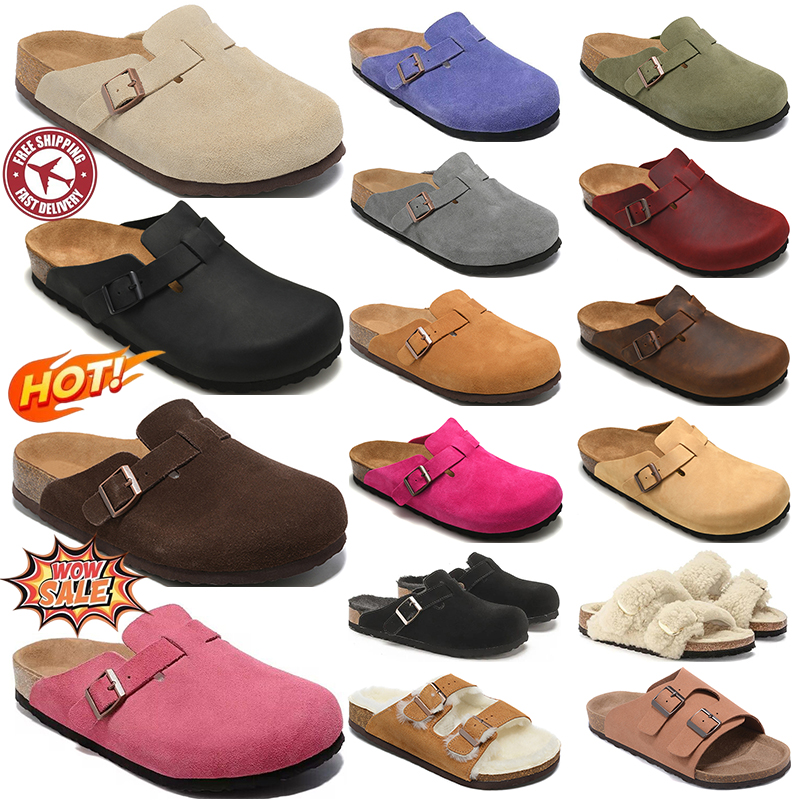 birkinstocksandal slippers clogs boston clog designer slipper Leather Black White Brown men womens Beach flats sandals