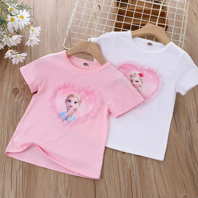 DISNEY Frozen Princess Elsa kids designer clothes toddler designer clothes Children summer clothes girl short-sleeved undershirt,cartoon princess T-sh