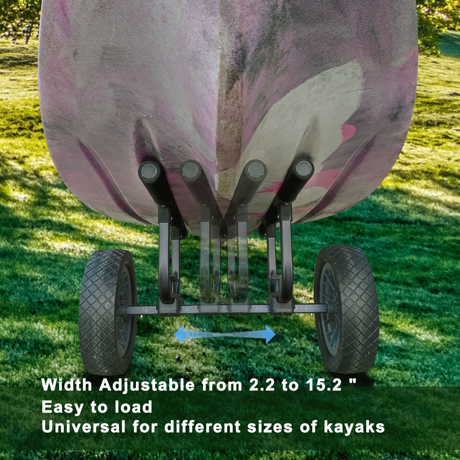 Heavy Duty Kayak Cart, Width Adjustable Canoe Cart with 12inch Flatfree Beach Wheels Boat Dolly Cart Transport Carrier