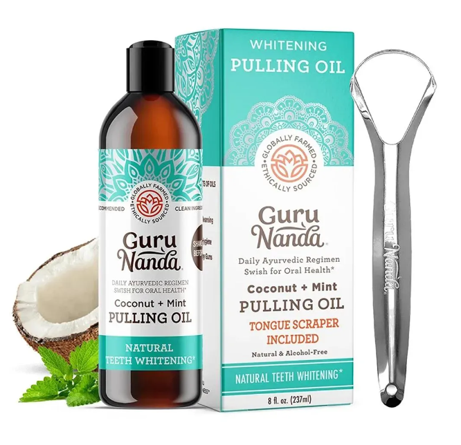 2024 Coconut Mint Pulling Oil Mouthwash Alcohol-free Teeth Whitening Fresh Oral Breath Tongue Scraper Set Mouth Health Care
