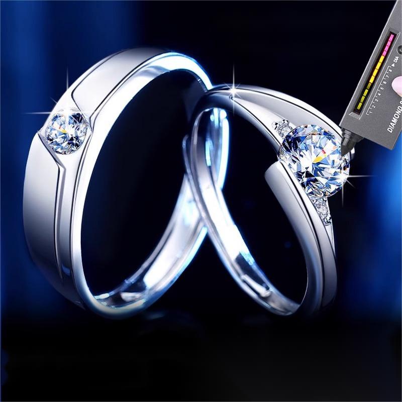 Moissanite Couple Rings 925 Sterling Silver Wedding Bands, D Color, Elegant Luxury Gift, Customizable