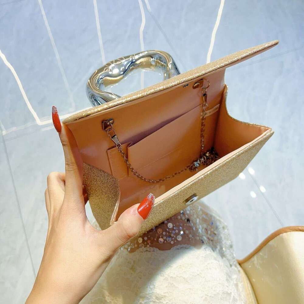 Dinner Bag Dinner Bag New High End Niche Banquet Shiny Small Square Fairy Metal Hand Held Temperament Crossbody Dinner Bag KQ KQ
