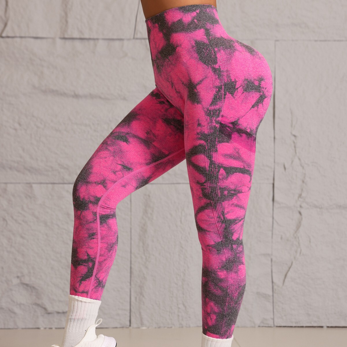 New seamless tie dye yoga pants, waisted peach hip leggings, high stretch fitness pants