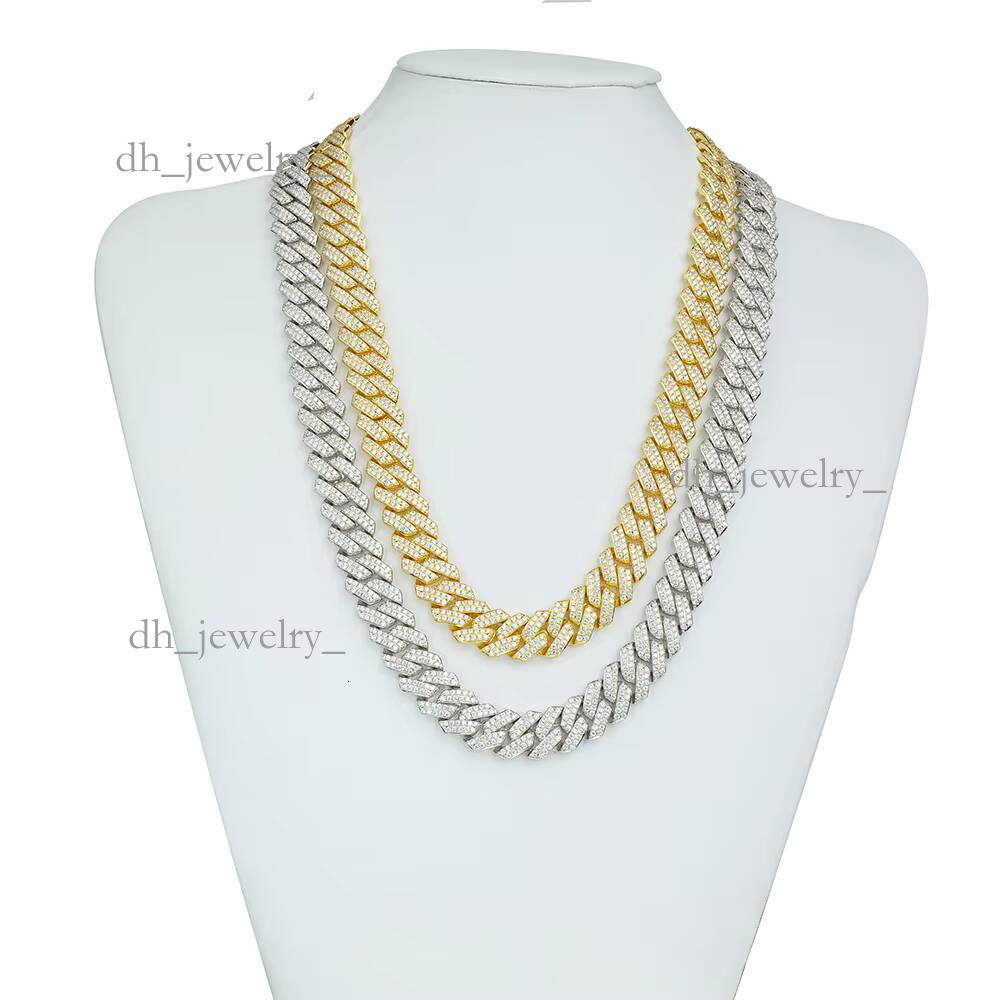 Iced Out Hip Hop Vvs1 2 Rows 14mm Miami Necklace Sterling Sier Dia Moissanite Cuban Link Chain