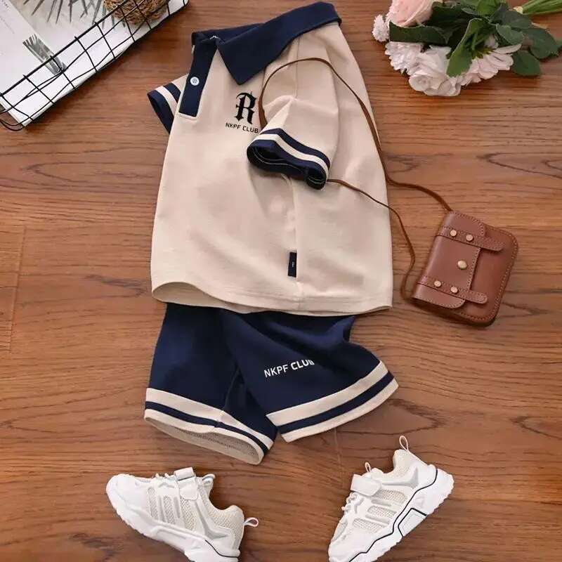 Summer Boys Clothes Sets School Sleeve Polo T-Shirt + Short Pants 2Pcs Sport Kids Clothing Children Outfits 3-12 Year