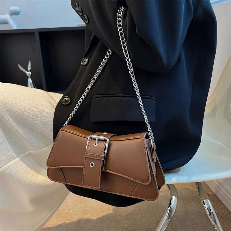 Fashion Solid color Women Chain Shoulder Side Small PU Leather Handbag And Wallet Vintage Brand Lady Flap Crossbody Sling Bag
