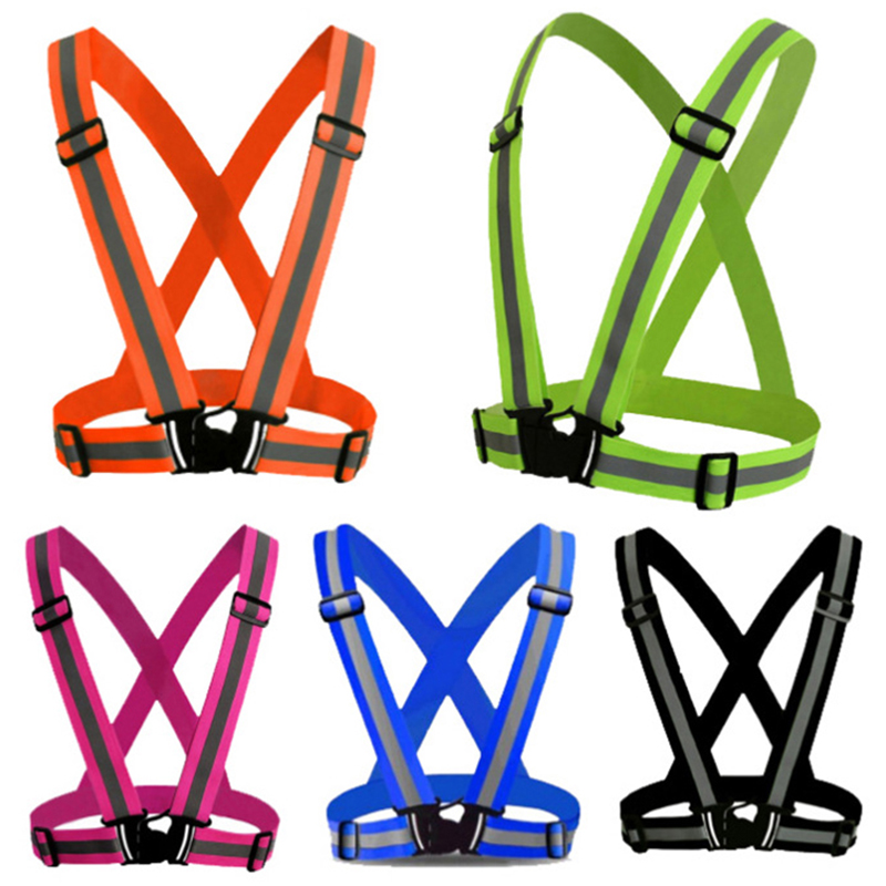 Safety Gear Reflective Vest Clothing High Visibility Day And Night Adjustable Elastic Strip Vest Jacket 12 Colors