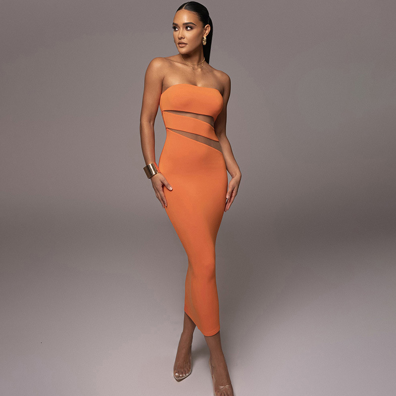 2025 style sexy and fashionable party dress strapless and hollowed out waist hugging slim fit dress