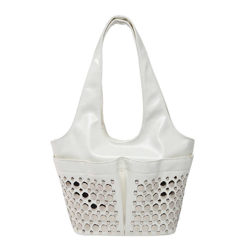 Women's new punk rivet inlaid new frosted bucket bag, stylish women's underarm shoulder bag