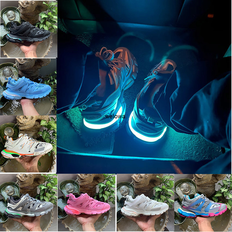 LED Track 3 30 Sneaker for men women shoes track runner led lighted gomma leather Grey Trainer Nylon Printed Platform Sneakers Light tracks size 45FX