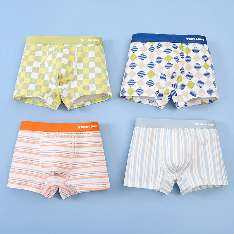2/4/6 Pcs Boys Boxer Briefs Kids Cotton Underwear Breathable Baby Underpants Teenager Cartoon Print Children Panties 250508