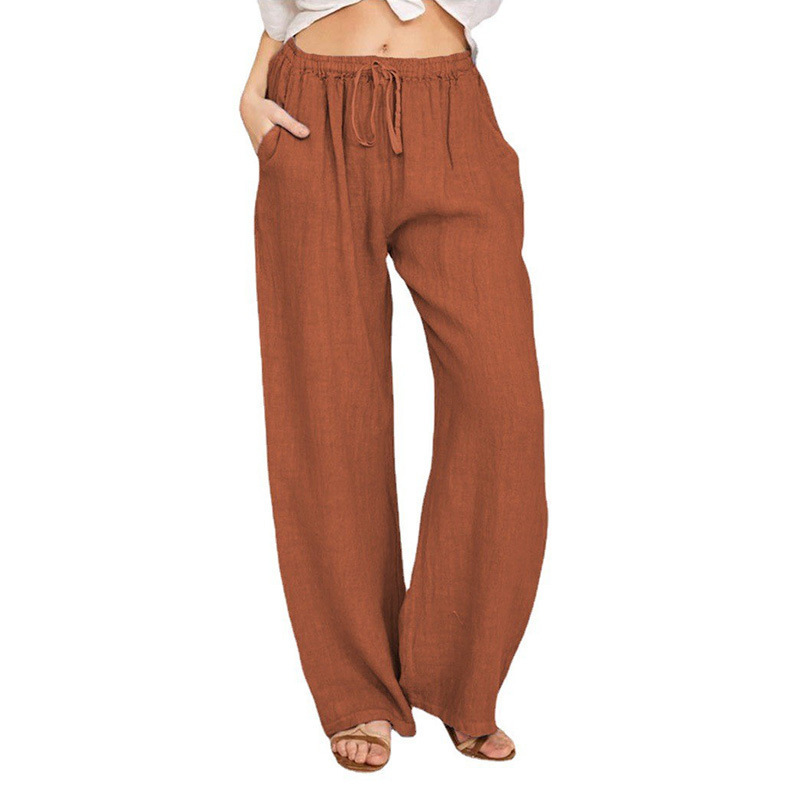 Loose casual pants trend pocket drawstring wide leg versatile long pants 2025