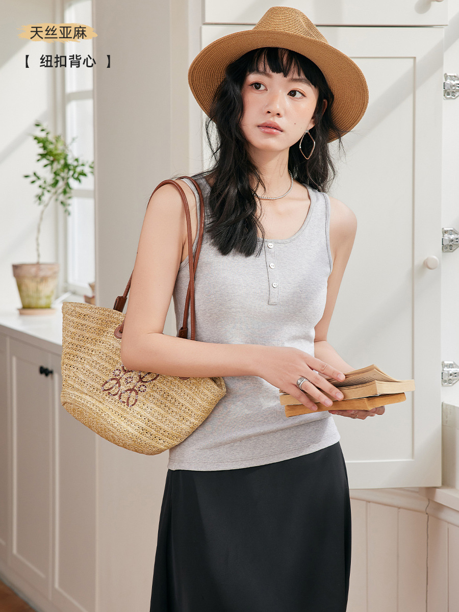HL300 Spring and summer small camisole women's new linen button vest skin-friendly inner bottoming shirt