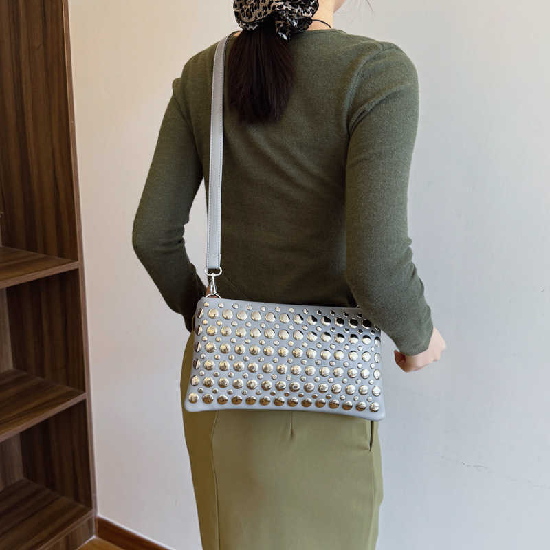 New Small Square Bag 2025 Spring/Summer Fashion Rivet Women's Bag PU Single Shoulder Diagonal Cross Bag Mobile Phone Bag Green