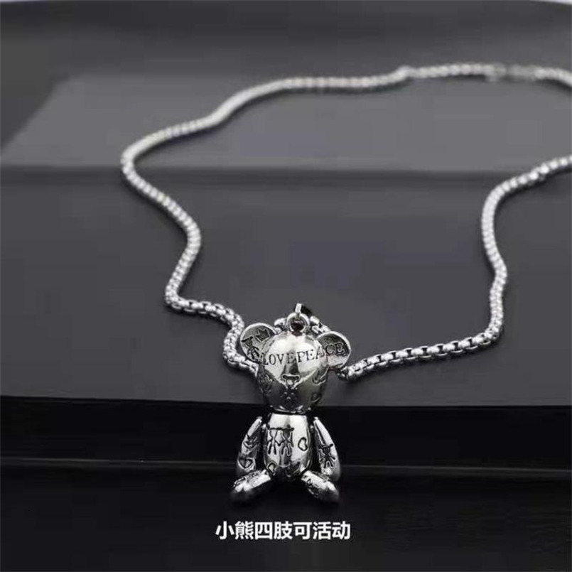 Actionable Violent Bear Titanium Steel Necklace Hip Hop Men's Trendy Punk Couple Sweater Chain Women's Crowd Hoodie Pendant