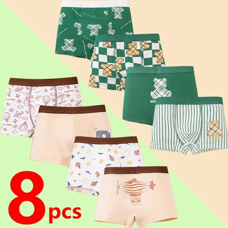 2/4/6 Pcs Boys Boxer Briefs Kids Cotton Underwear Breathable Baby Underpants Teenager Cartoon Print Children Panties 250508