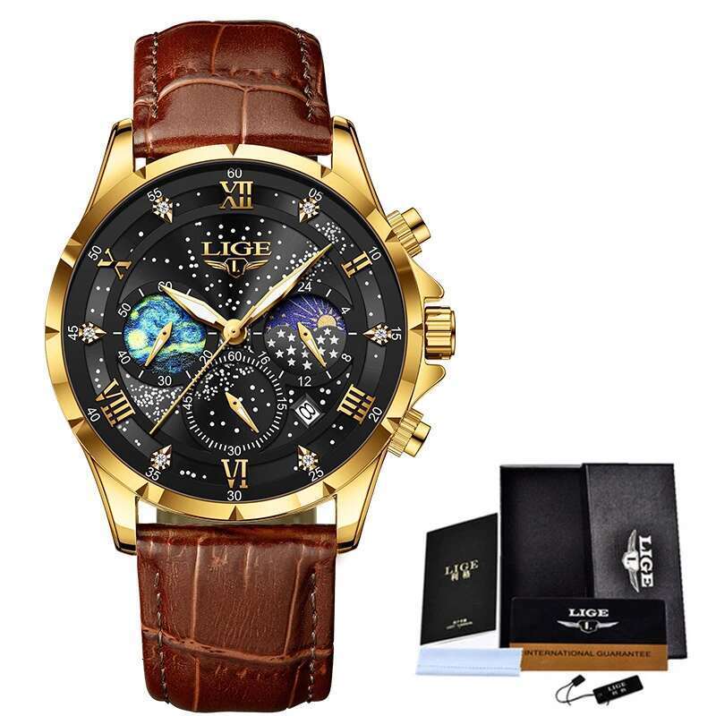 2024 New Waterproof Watches for Men LIGE Brand Luxury Men's Military Watch Fashion 24 hour Moon Phase Watch Men Montre Homme