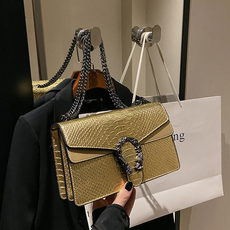 2025 Hot Sale Crocodile-Embossed Flap Crossbody Bag - Designer-Inspired Satchel with Dual Compartments , Structured Shoulder Bag for Women