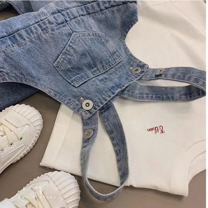 Spring Autumn Boys Girls Baby All-match Casual Jeans Light Color Denim Overalls Trendy Baby Thickened One-Pieces Denim Overalls 250508
