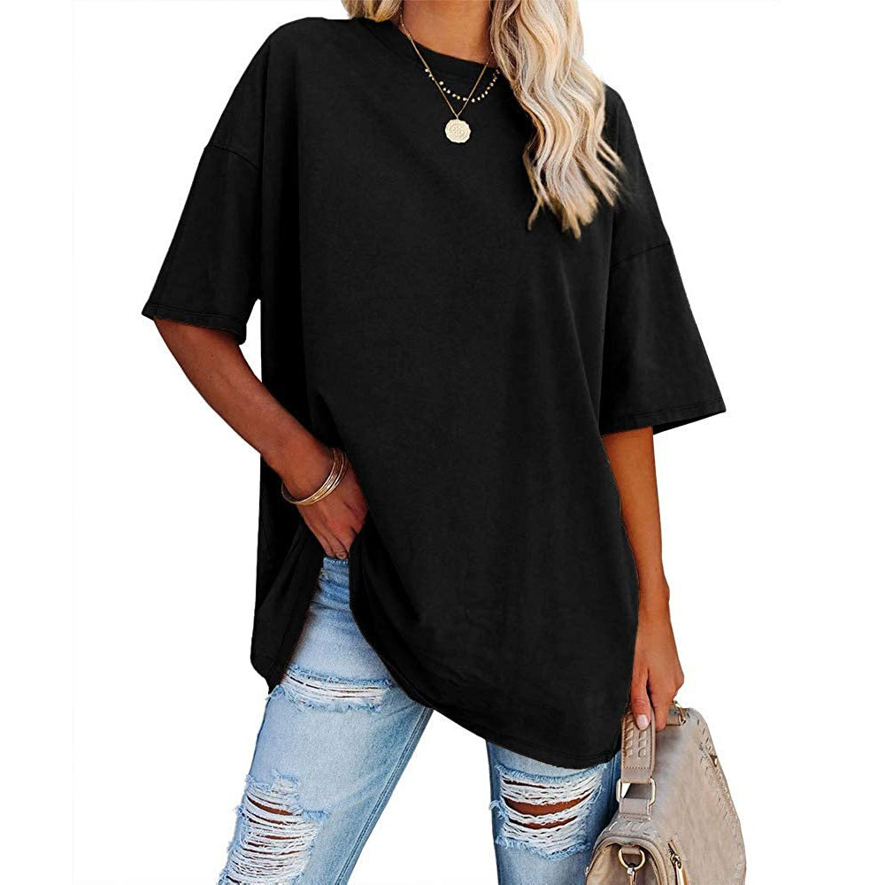 Ladies T-shirt new color loose sleeve sleeve round neck short sleeve top 2025