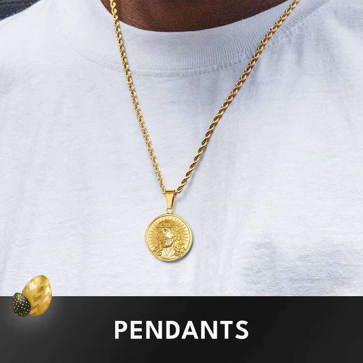 Easter Faith Jewelry Gift Saint Christopher Cross Gold Plated Men and Women Religious Jesus Passion Statue Coin Necklace