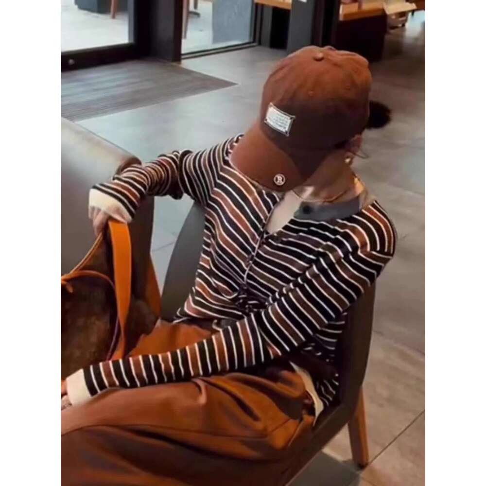 Striped 100% Cashmere Knit Cardigan Women's Spring And Autumn Lazy Loose Wool Casual Base Sweater
