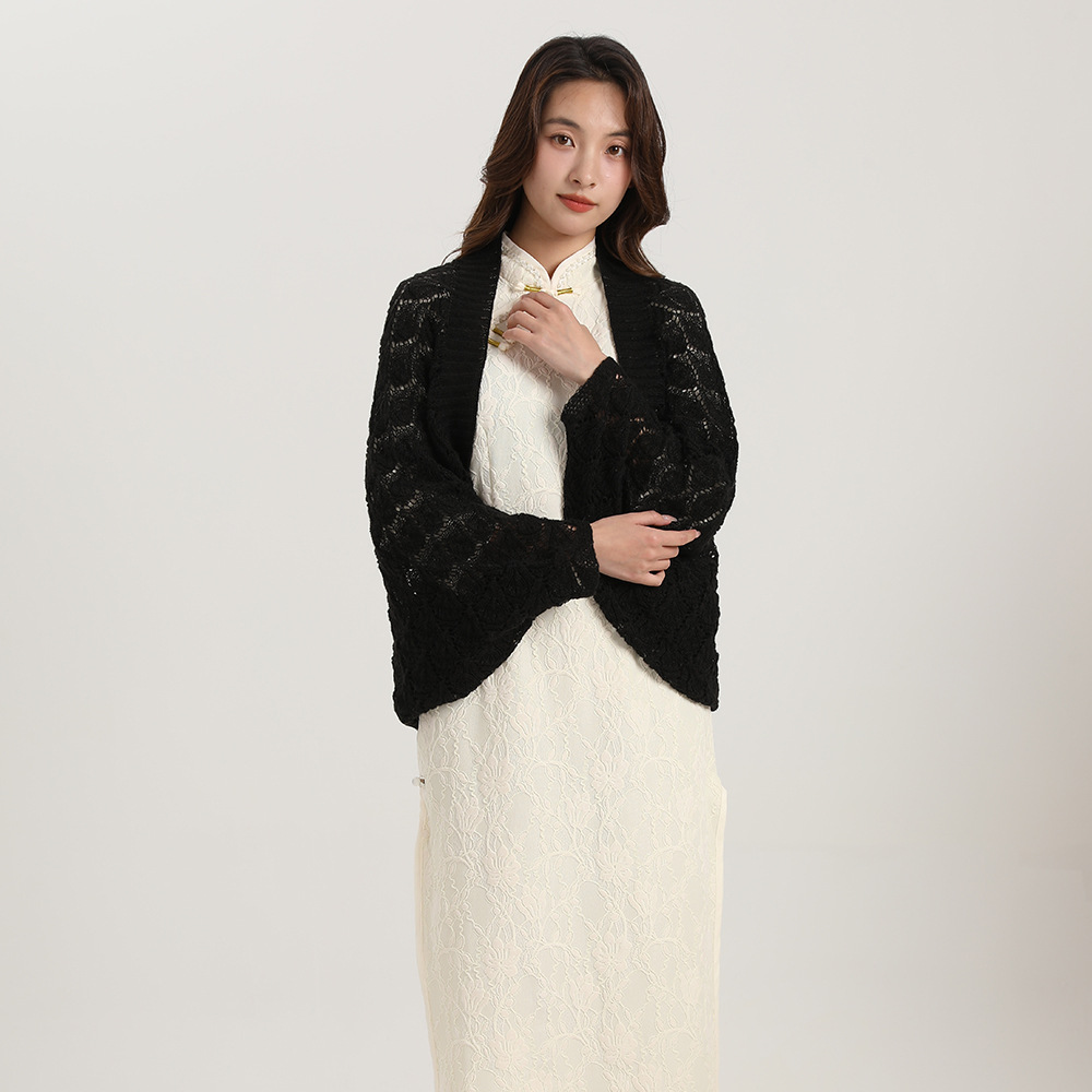 K650 2024 spring Chinese cheongsam exterior shawl simple niche young shell hollow shawl thin long sleeves